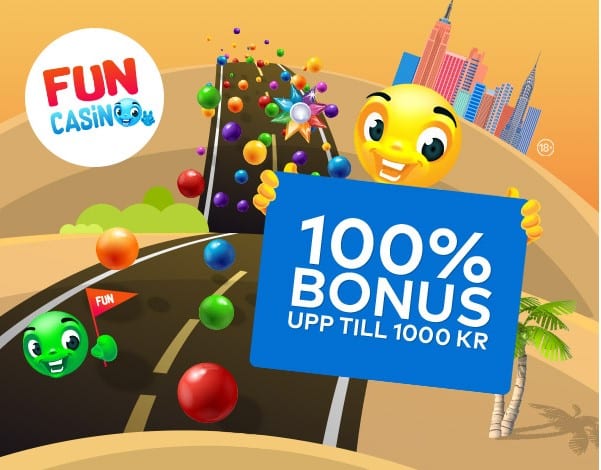 Fun casino bonus på 100% upp till 1000kr